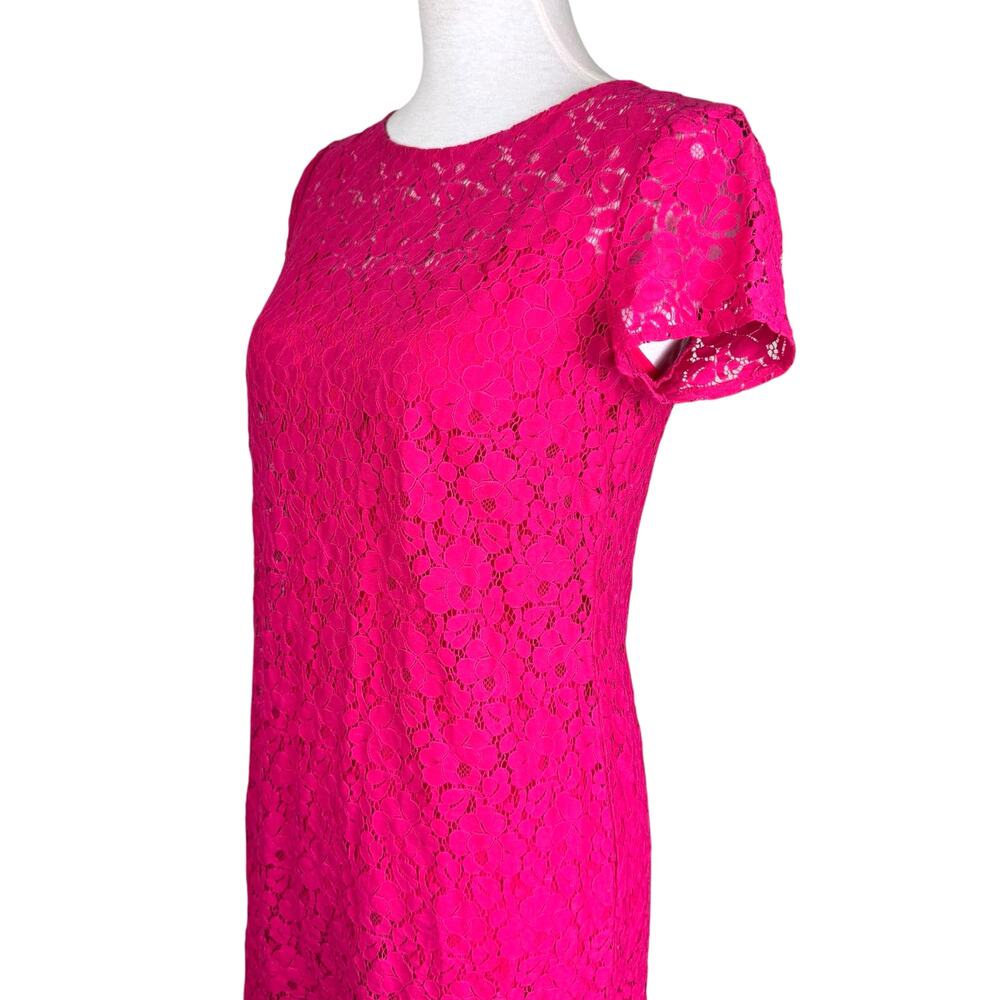 Donna Morgan Pink Eyelet Lace Short Sleeve Mini Knee Length Zip Up Sheath Dress - Picture 4 of 12
